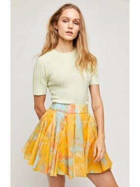 Free People Yellow Creamsicle skirt size Medium boho hippie beachy Pull On Sway